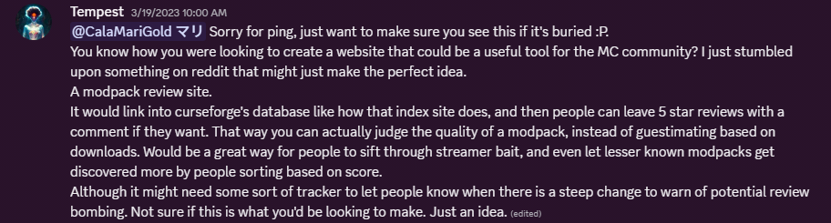 A screenshot of Discord user Tempest051's message.